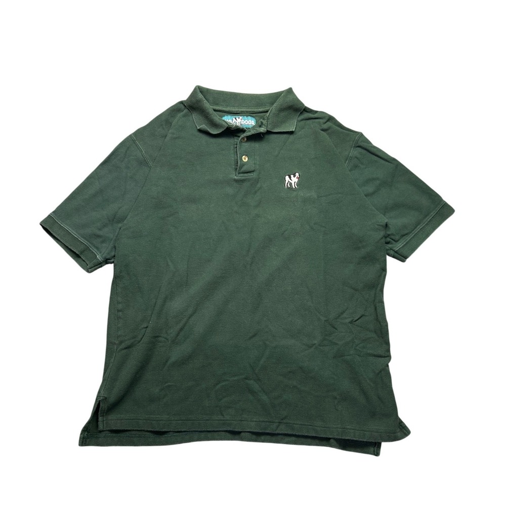 Y2K Big Dogs Polo Shirt Mens‎ Large Dad Golf Green Embroidered Dog Logo Preppy